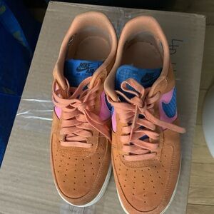 Nike Air Force 1 Orange with Pink and Blue Accents size 9.5
